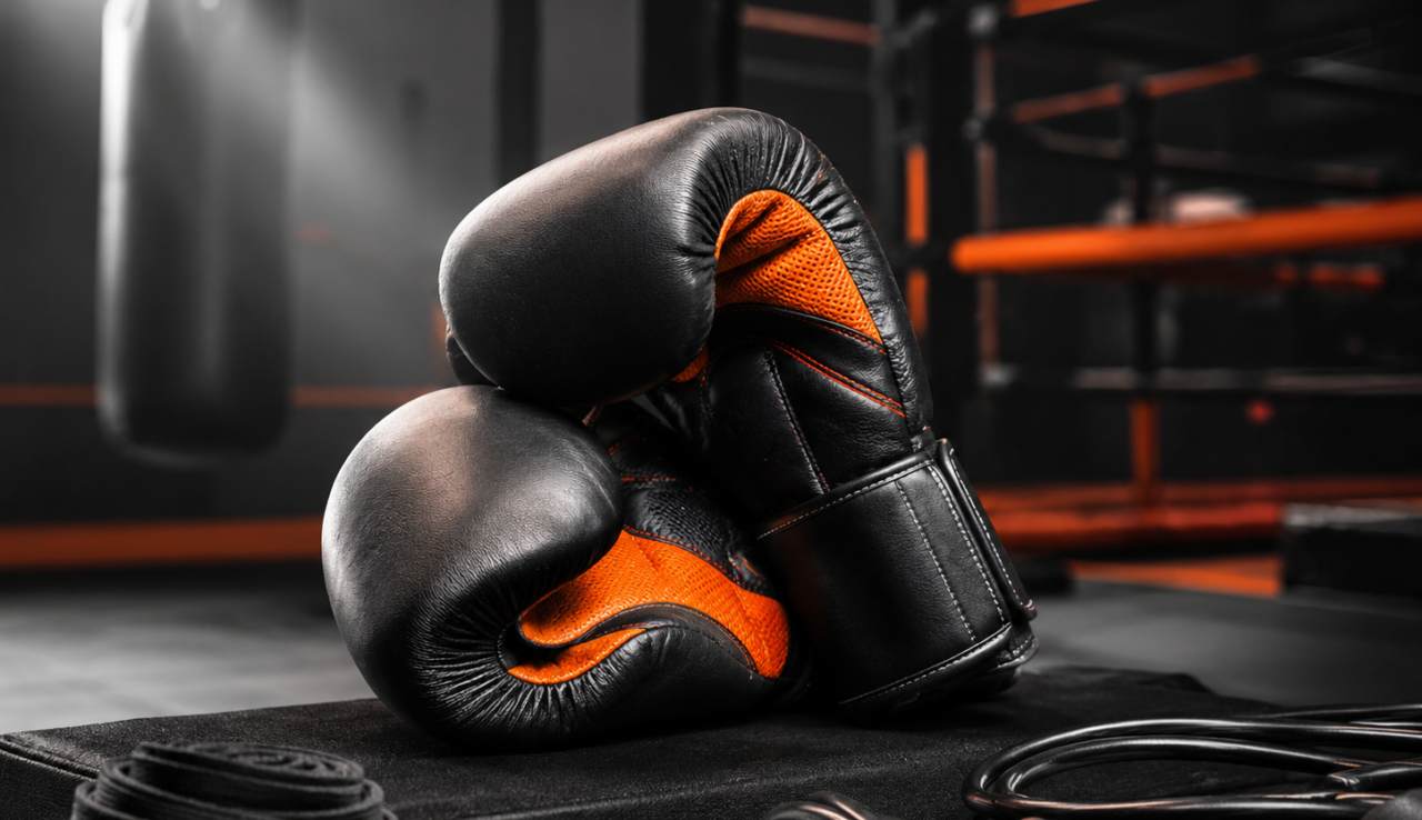 Gants de boxe noirs dans une salle de combat - conseil ATC Sport
